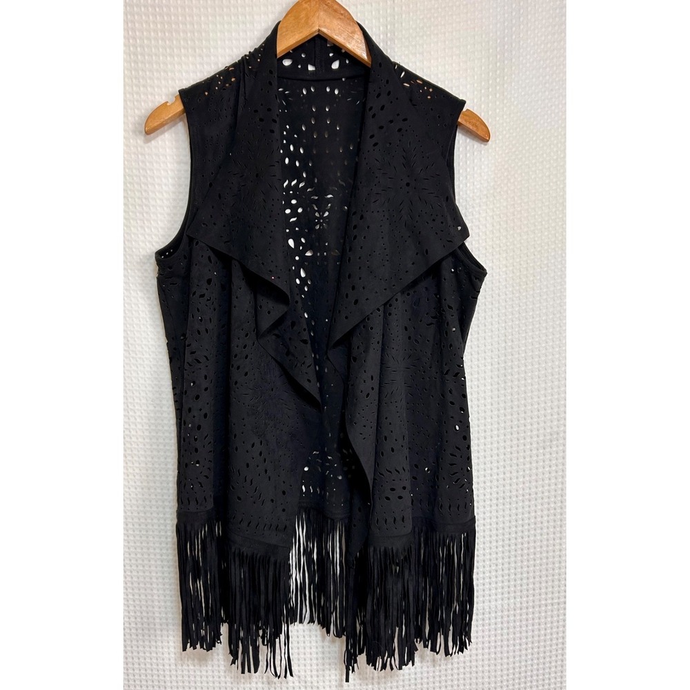 NWT Western Montana Co Women's size L Suede Fringe Vest Cowgirl Cutout v - Picture 3 of 16